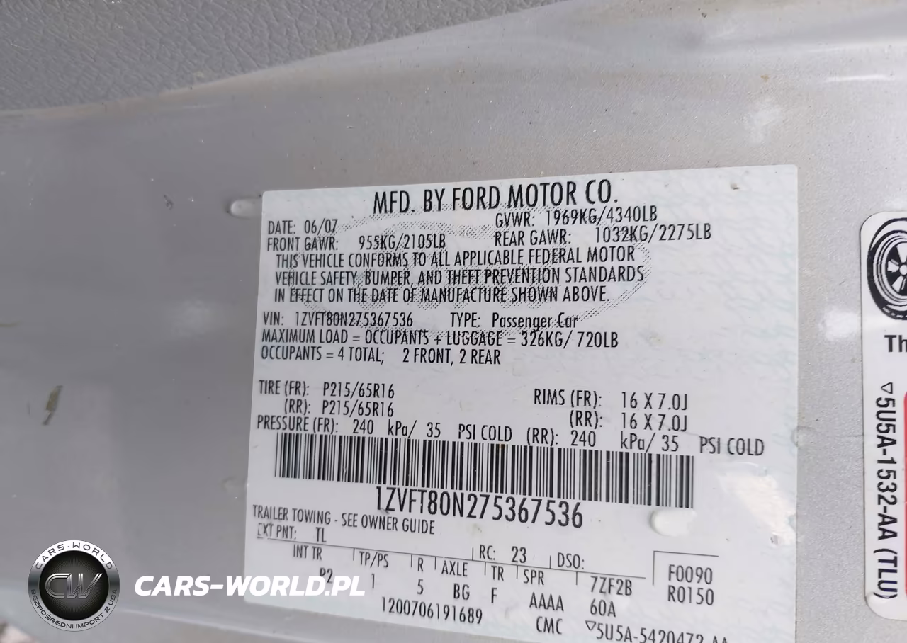 2007 Ford Mustang V6 Deluxe-V6 Premium VIN:1ZVFT80N275367536 - 9