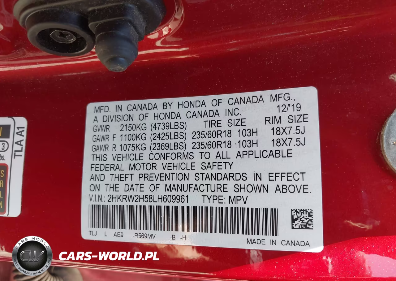 2020 Honda Cr-V Awd Ex VIN:2HKRW2H58LH609961 - 9