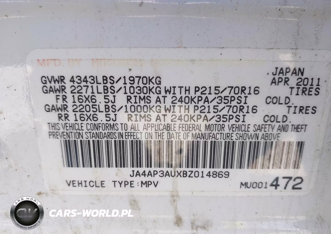 2011 Mitsubishi Outlander Sport Es VIN:JA4AP3AUXBZ014869 - 9