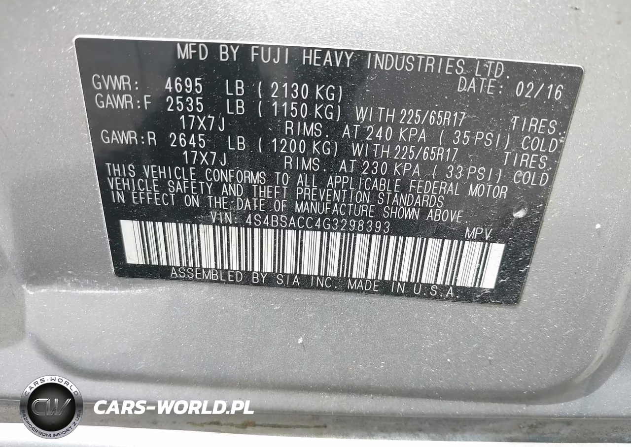2016 Subaru Outback 2.5I Premium VIN:4S4BSACC4G3298393 - 9