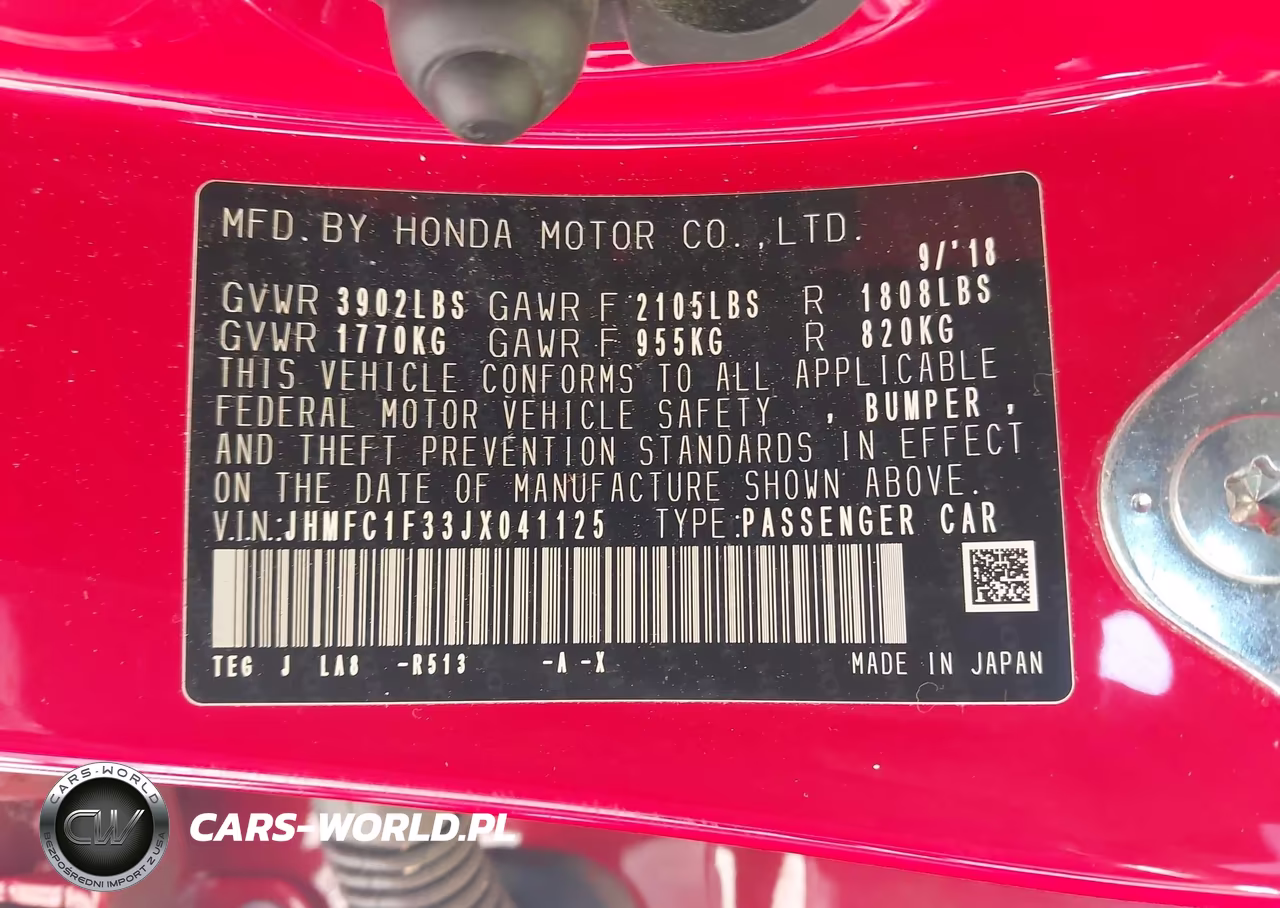 2018 Honda Civic Ex-T VIN:JHMFC1F33JX041125 - 9