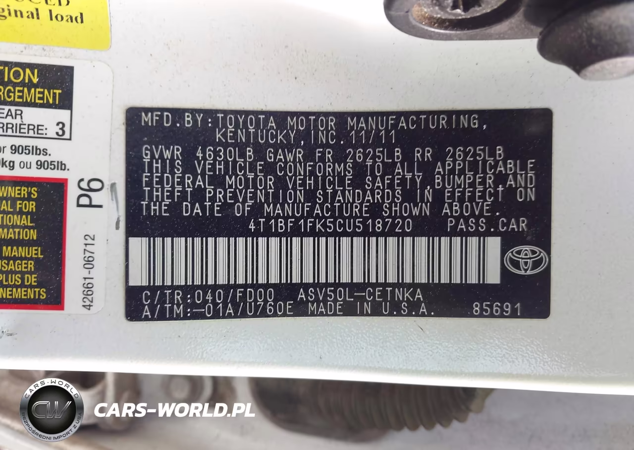2012 Toyota Camry Le VIN:4T1BF1FK5CU518720 - 9