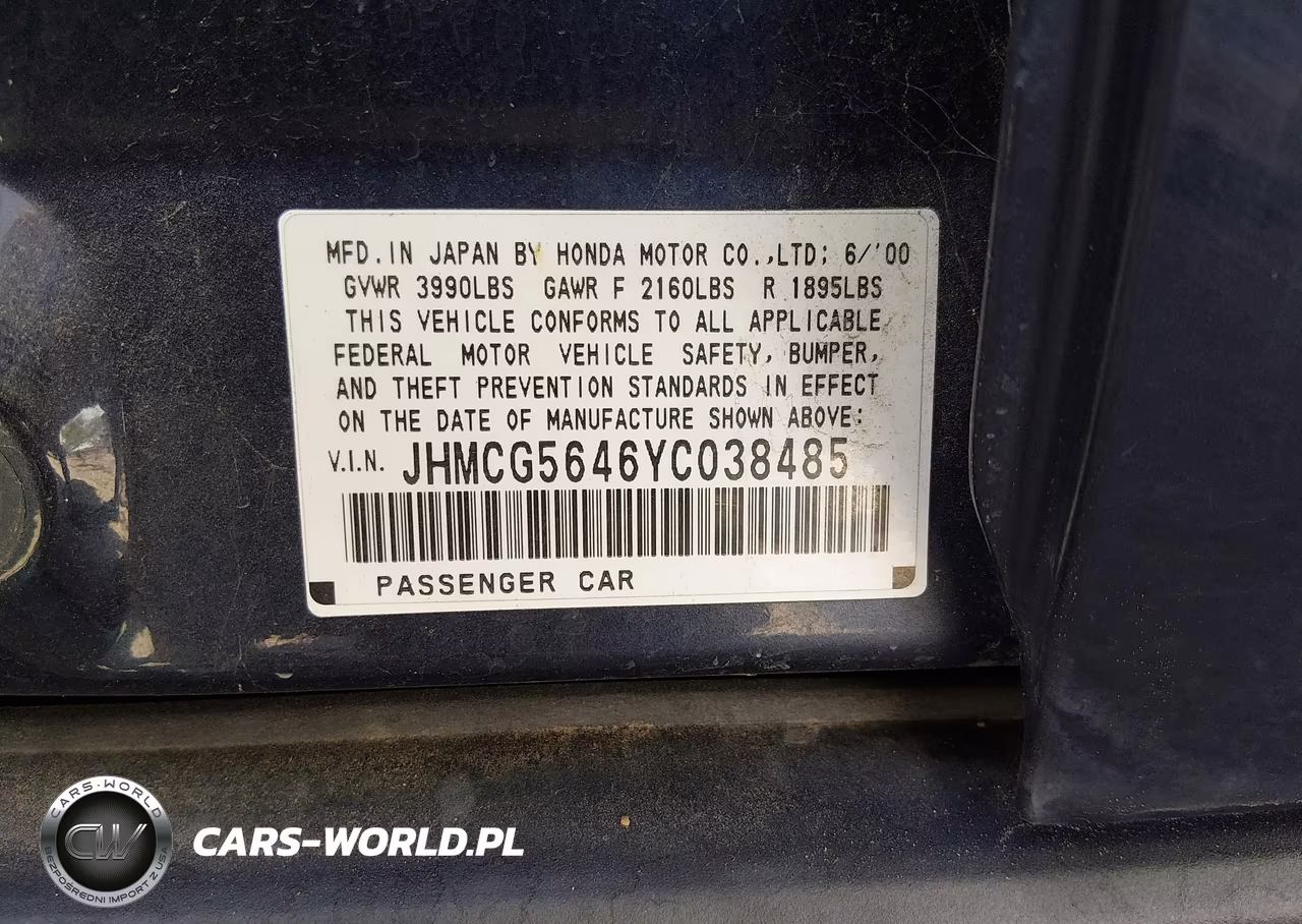 2000 Honda Accord VIN:JHMCG5646YC038485 - 9