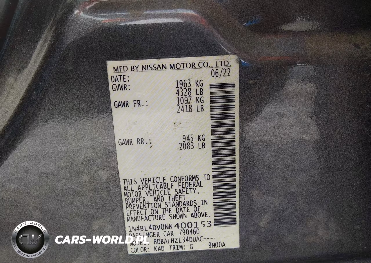 2022 Nissan Altima Sv Fwd VIN:1N4BL4DV0NN400153 - 9
