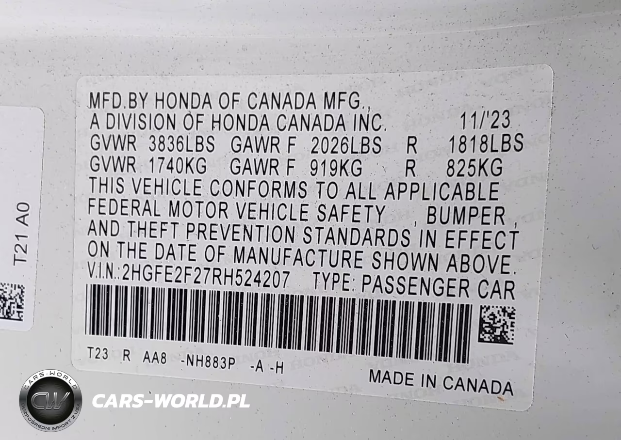 2024 Honda Civic Lx VIN:2HGFE2F27RH524207 - 9