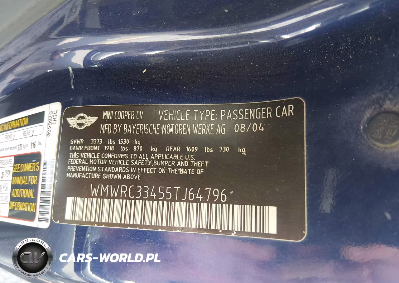 2005 Mini Cooper VIN:WMWRC33455TJ64796 - 9