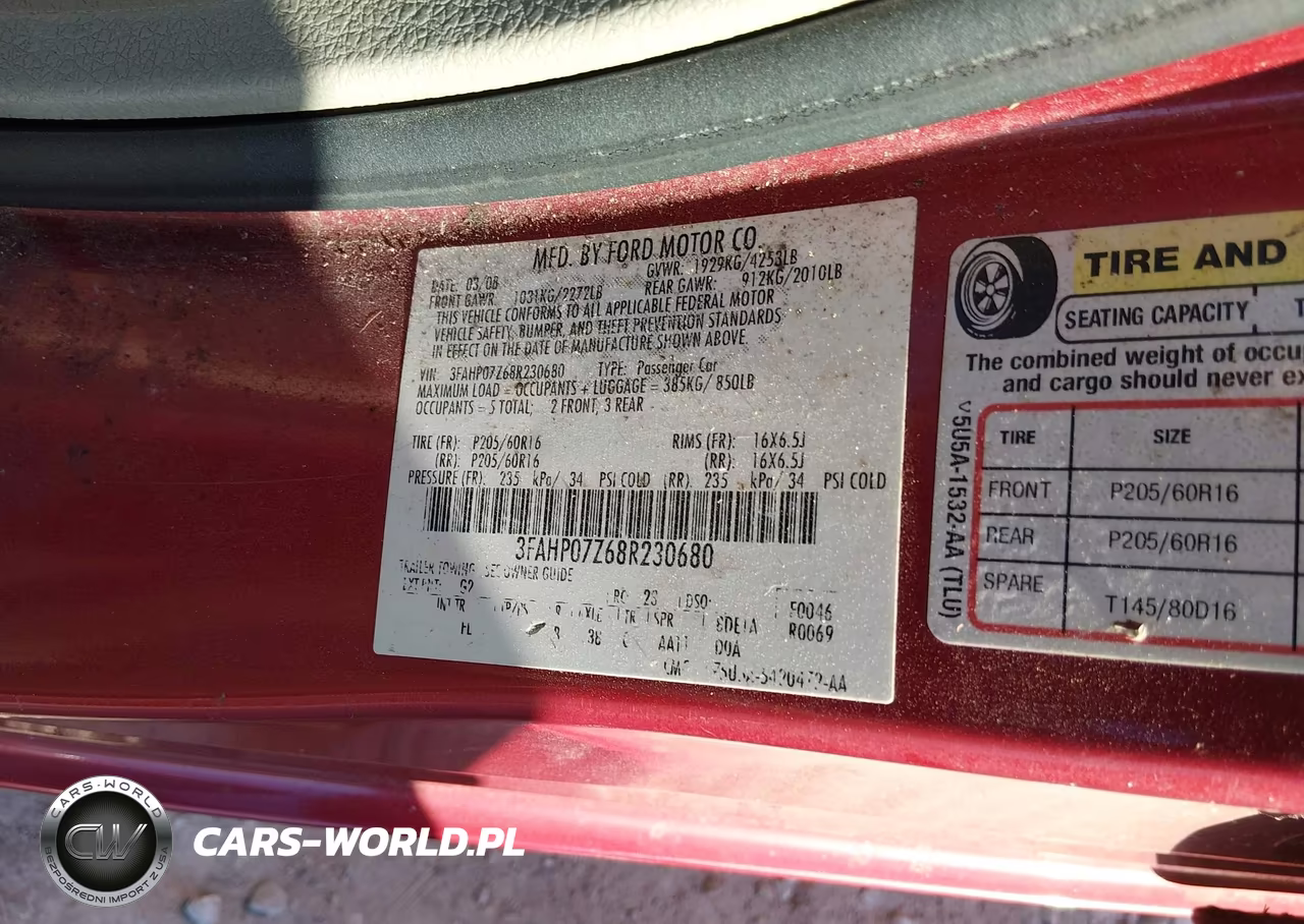 2008 Ford Fusion Se VIN:3FAHP07Z68R230680 - 9