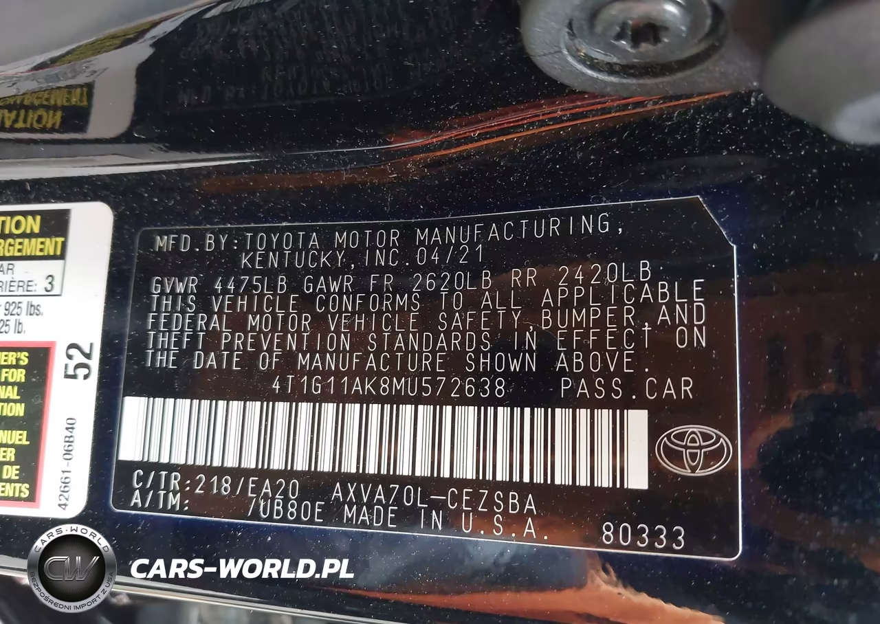 2021 Toyota Camry Se VIN:4T1G11AK8MU572638 - 9