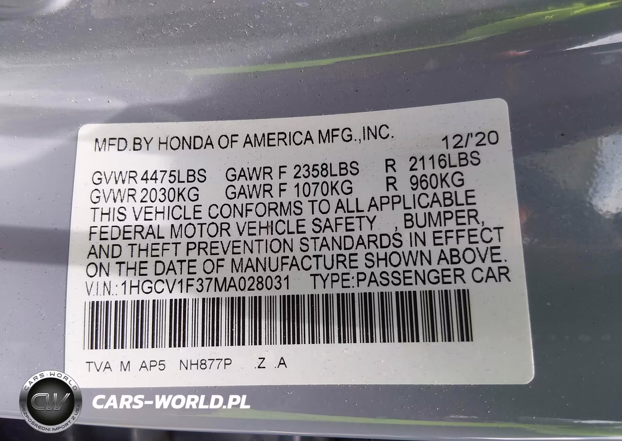 2021 Honda Accord Sport VIN:1HGCV1F37MA028031 - 9