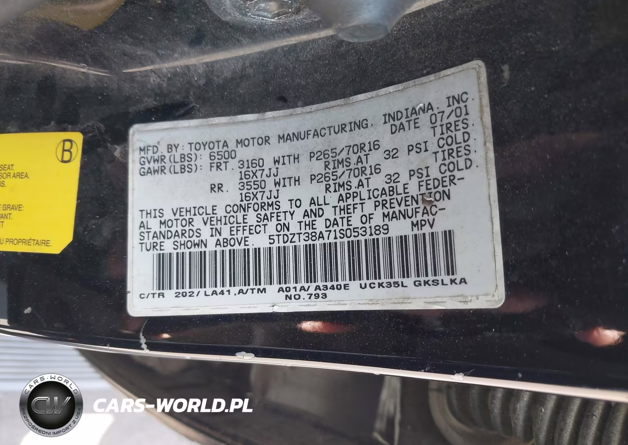 2001 Toyota Sequoia Limited V8 VIN:5TDZT38A71S053189 - 9