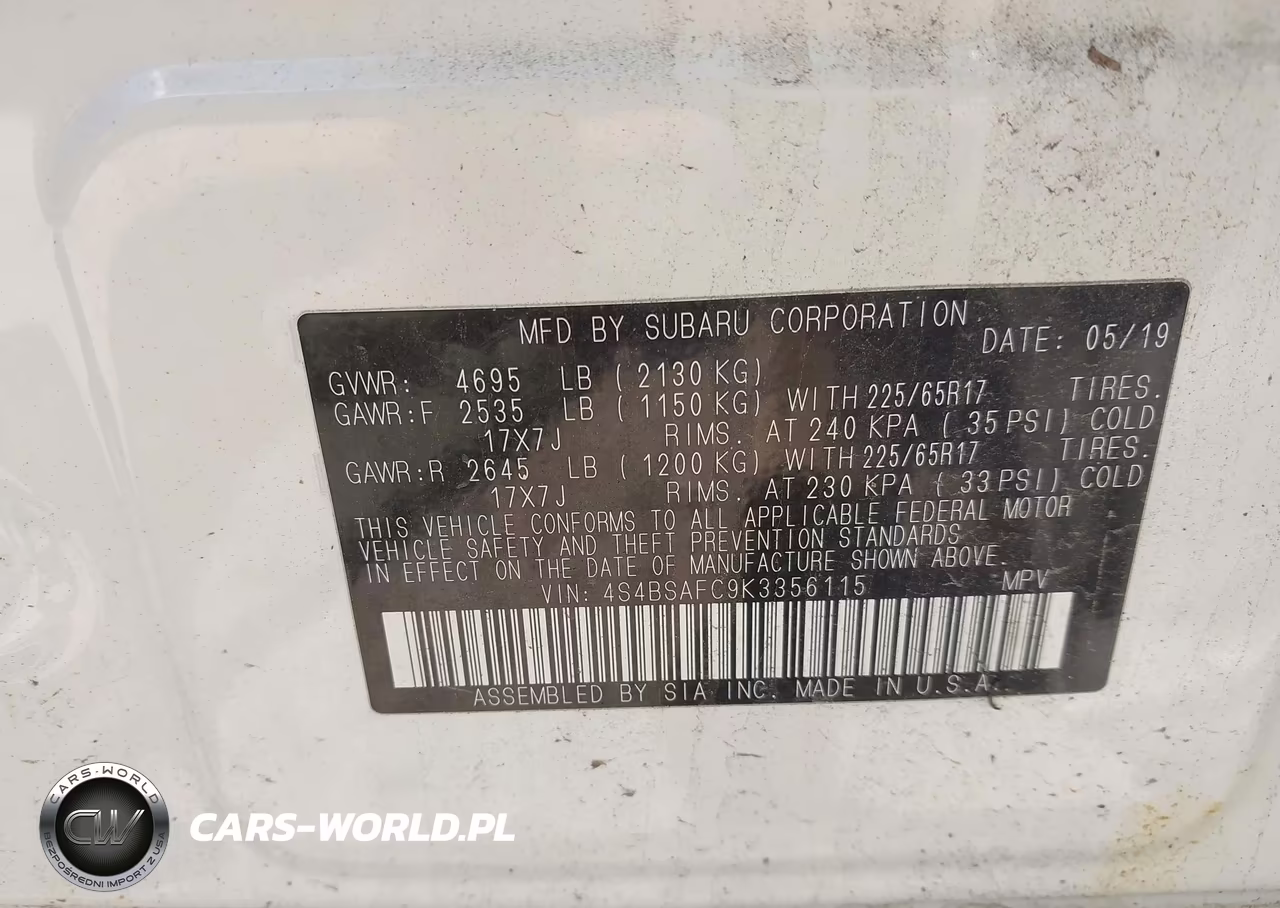 2019 Subaru Outback 2.5I Premium VIN:4S4BSAFC9K3356115 - 9