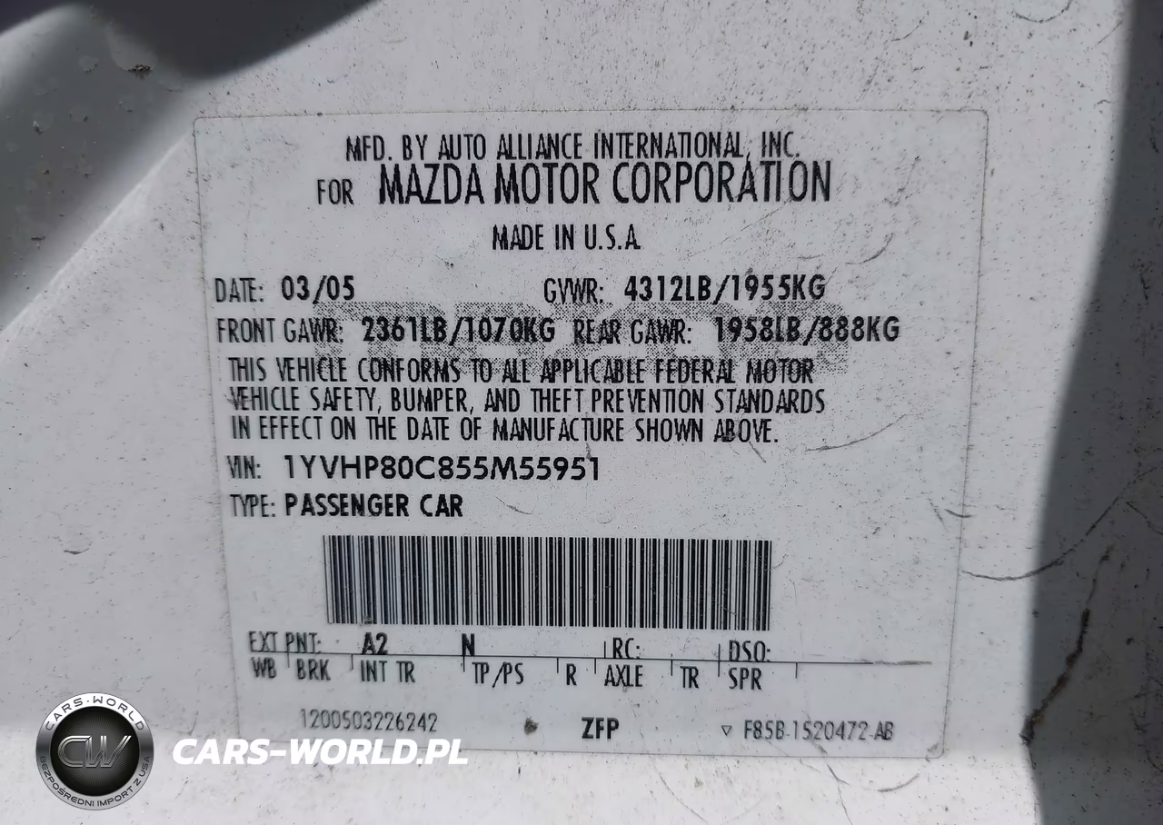 2005 Mazda Mazda6 I Base VIN:1YVHP80C855M55951 - 9