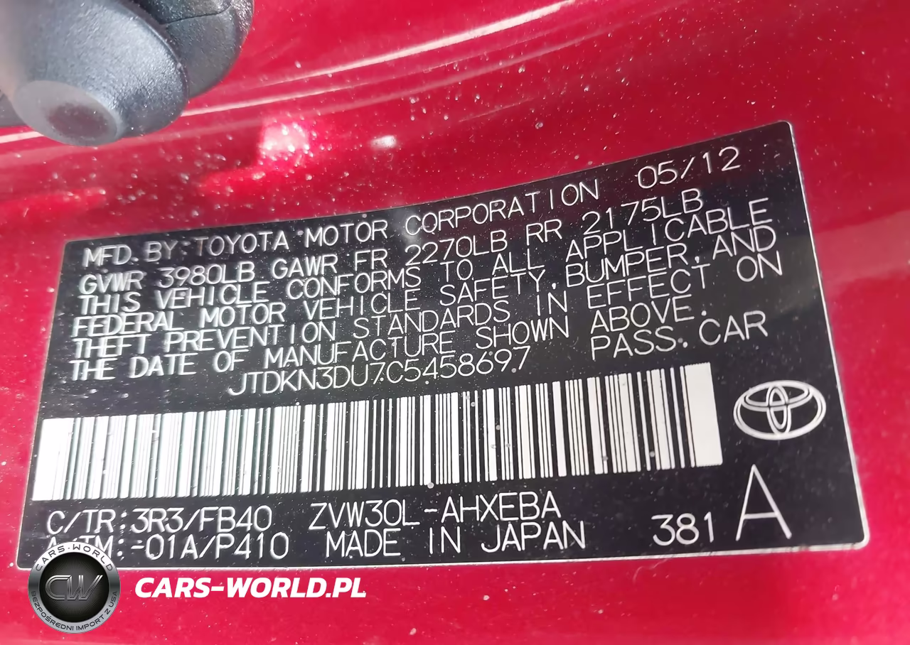 2012 Toyota Prius Two VIN:JTDKN3DU7C5458697 - 9
