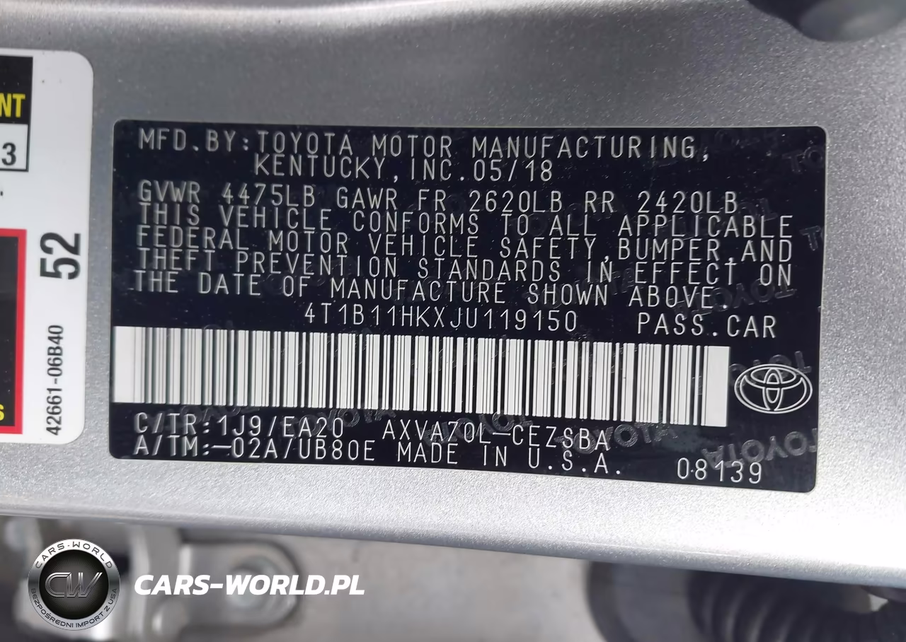 2018 Toyota Camry Se VIN:4T1B11HKXJU119150 - 9