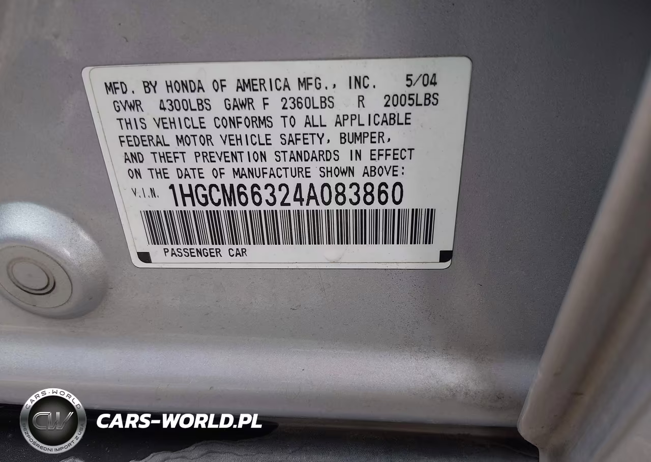 2004 Honda Accord 3.0 Lx VIN:1HGCM66324A083860 - 9