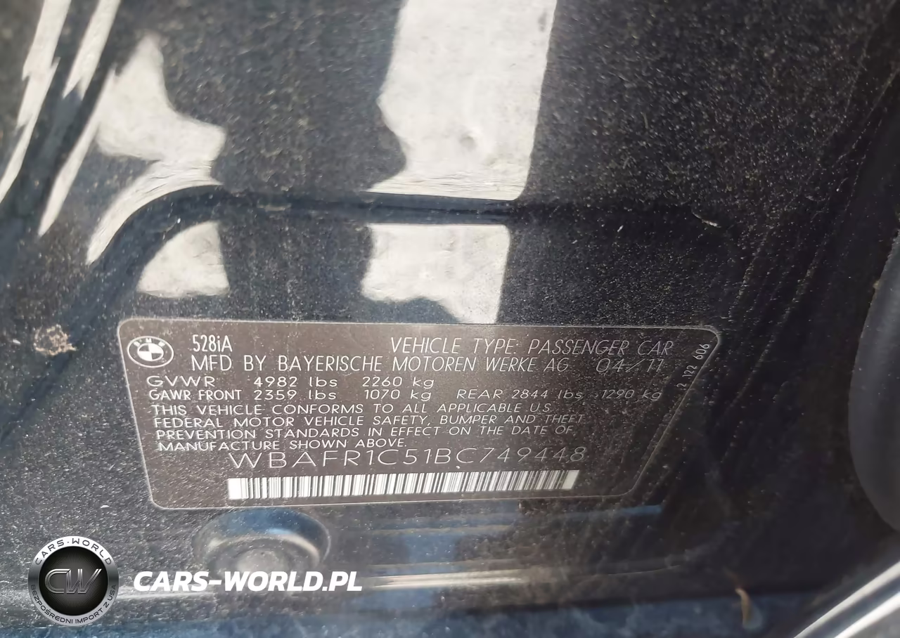 2011 BMW 528I VIN:WBAFR1C51BC749448 - 9