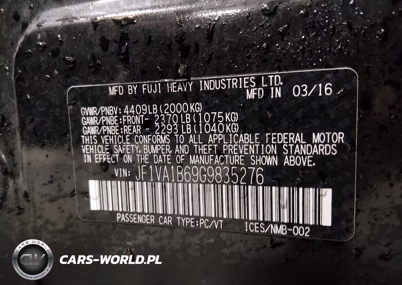 2016 Subaru Wrx VIN:JF1VA1B69G9835276 - 9