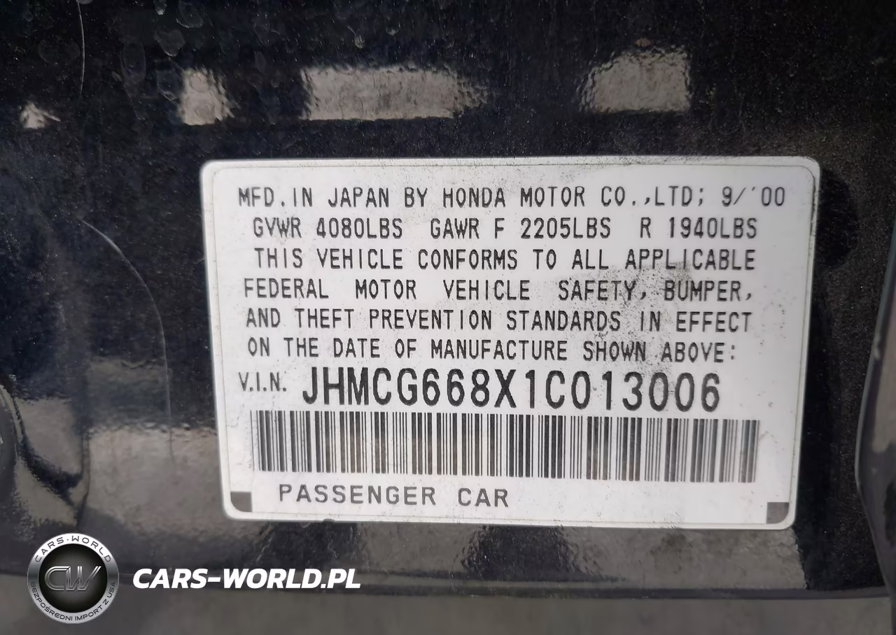 2001 Honda Accord 2.3 Ex VIN:JHMCG668X1C013006 - 9