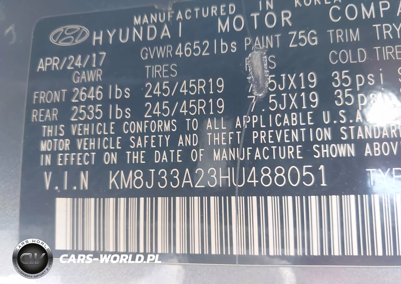 2017 Hyundai Tucson Night VIN:KM8J33A23HU488051 - 9
