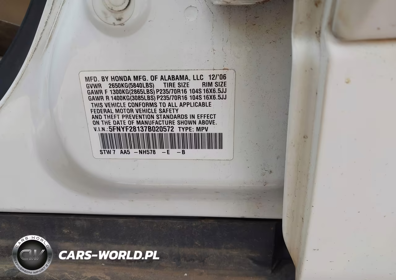 2007 Honda Pilot Lx VIN:5FNYF28137B020572 - 9
