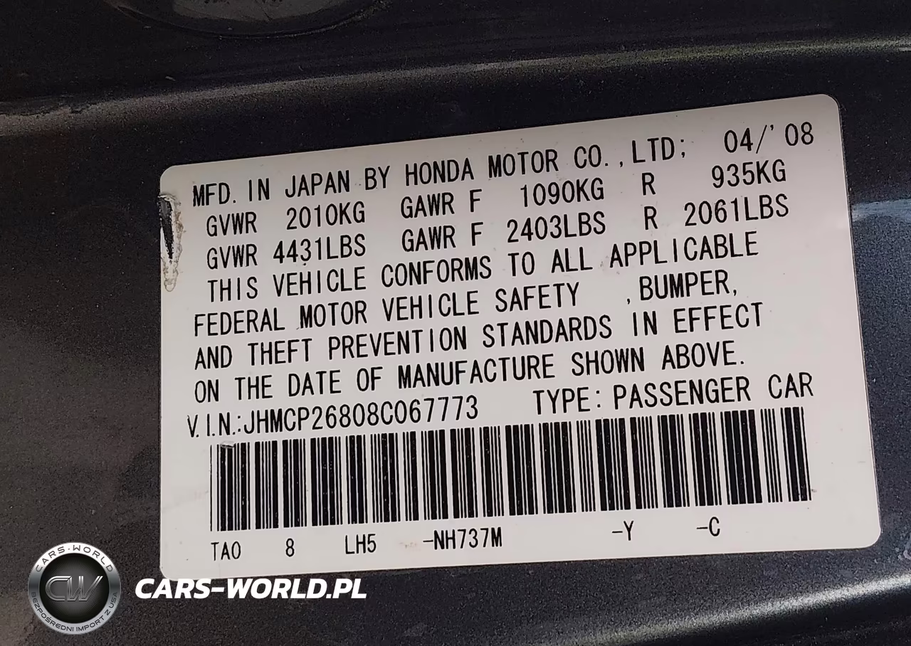 2008 Honda Accord 2.4 Ex-L VIN:JHMCP26808C067773 - 9