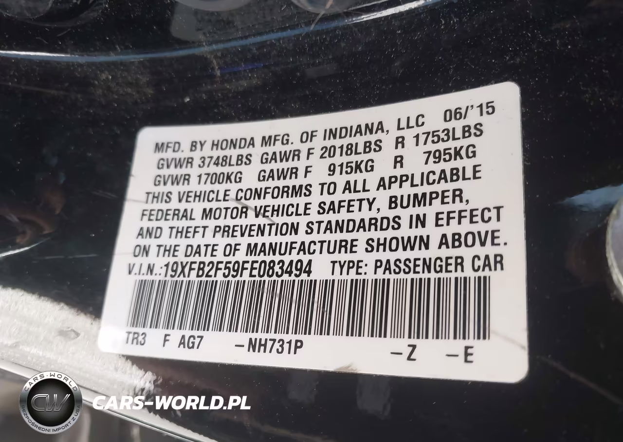 2015 Honda Civic Lx VIN:19XFB2F59FE083494 - 9