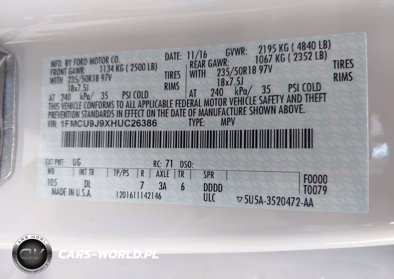 2017 Ford Escape Titanium VIN:1FMCU9J9XHUC26386 - 9