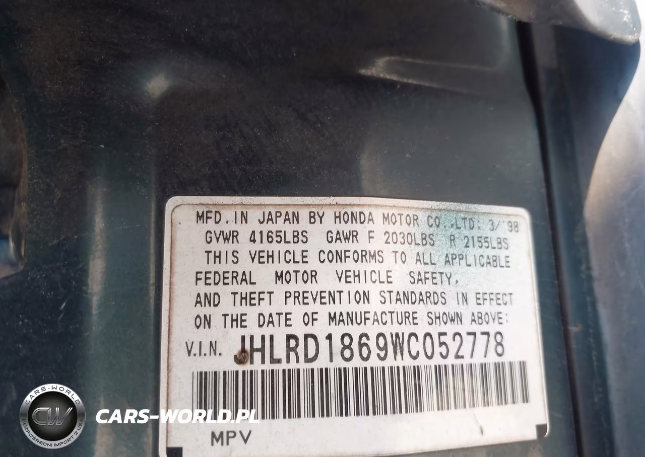 1998 Honda Cr-V Ex VIN:JHLRD1869WC052778 - 9