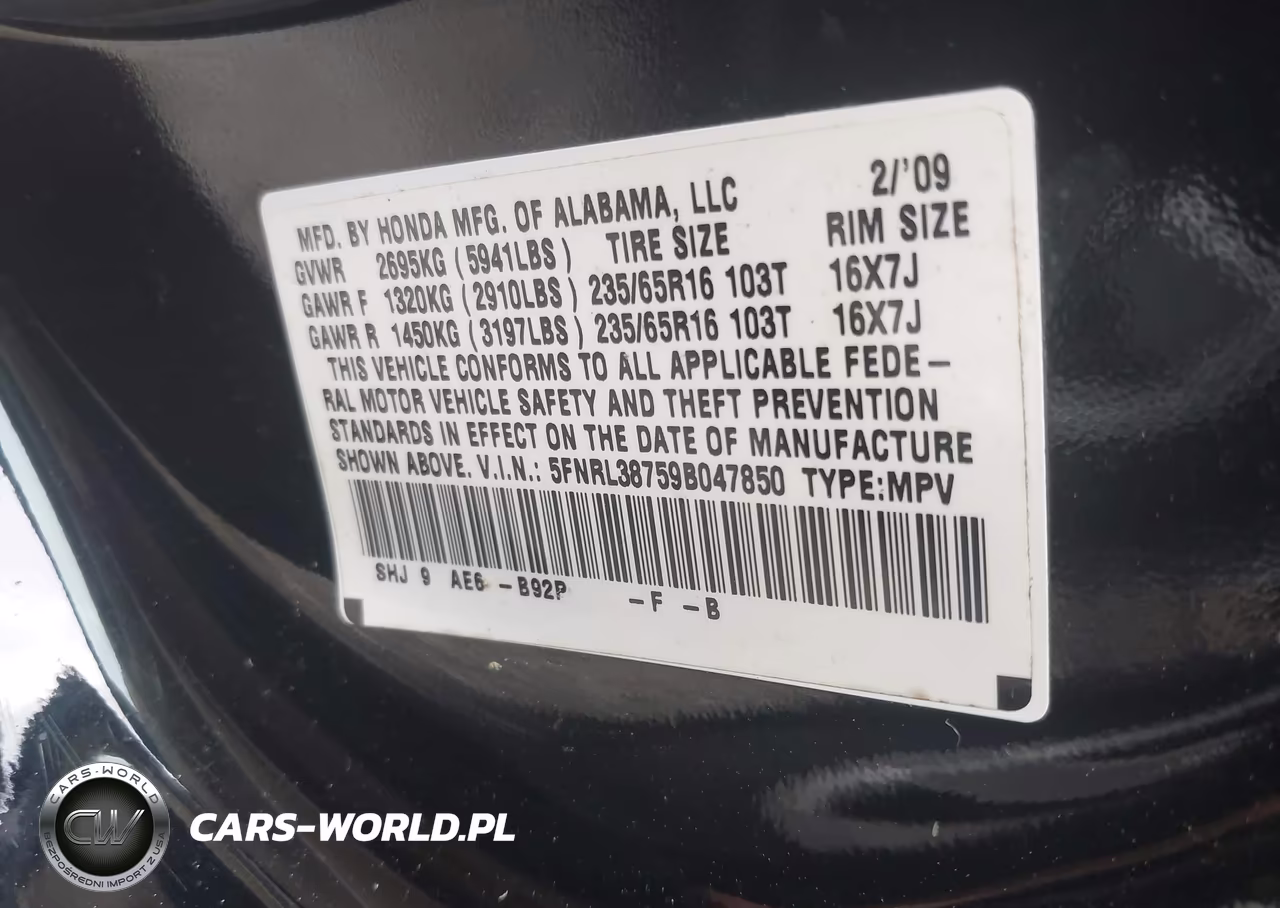2009 Honda Odyssey Ex-L VIN:5FNRL38759B047850 - 9