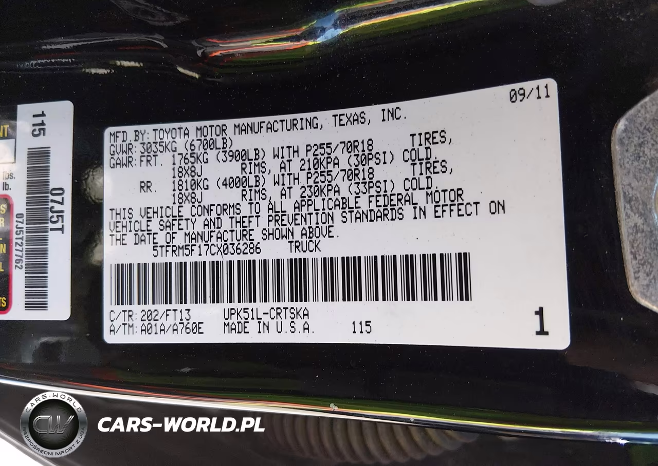 2012 Toyota Tundra Grade 4.6L V8 VIN:5TFRM5F17CX036286 - 9