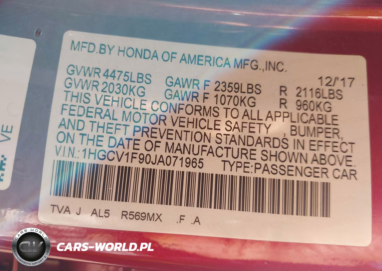 2018 Honda Accord Touring VIN:1HGCV1F90JA071965 - 9