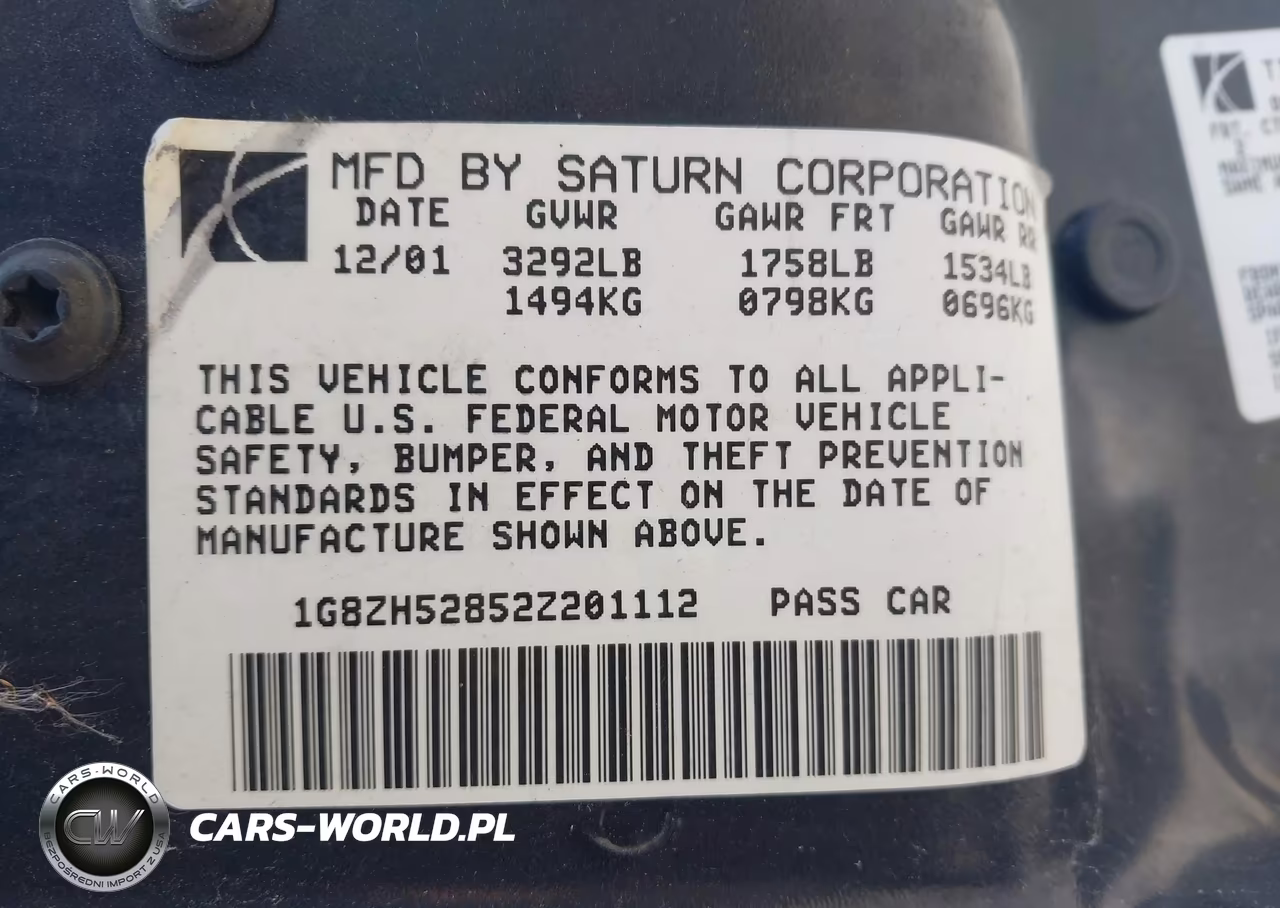 2002 Saturn S-Series Sl1 VIN:1G8ZH52852Z201112 - 9