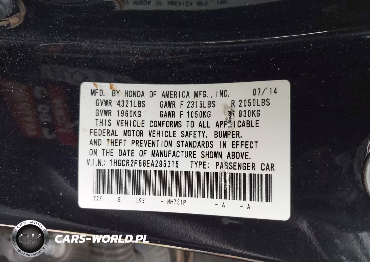 2014 Honda Accord Ex-L VIN:1HGCR2F88EA295315 - 9
