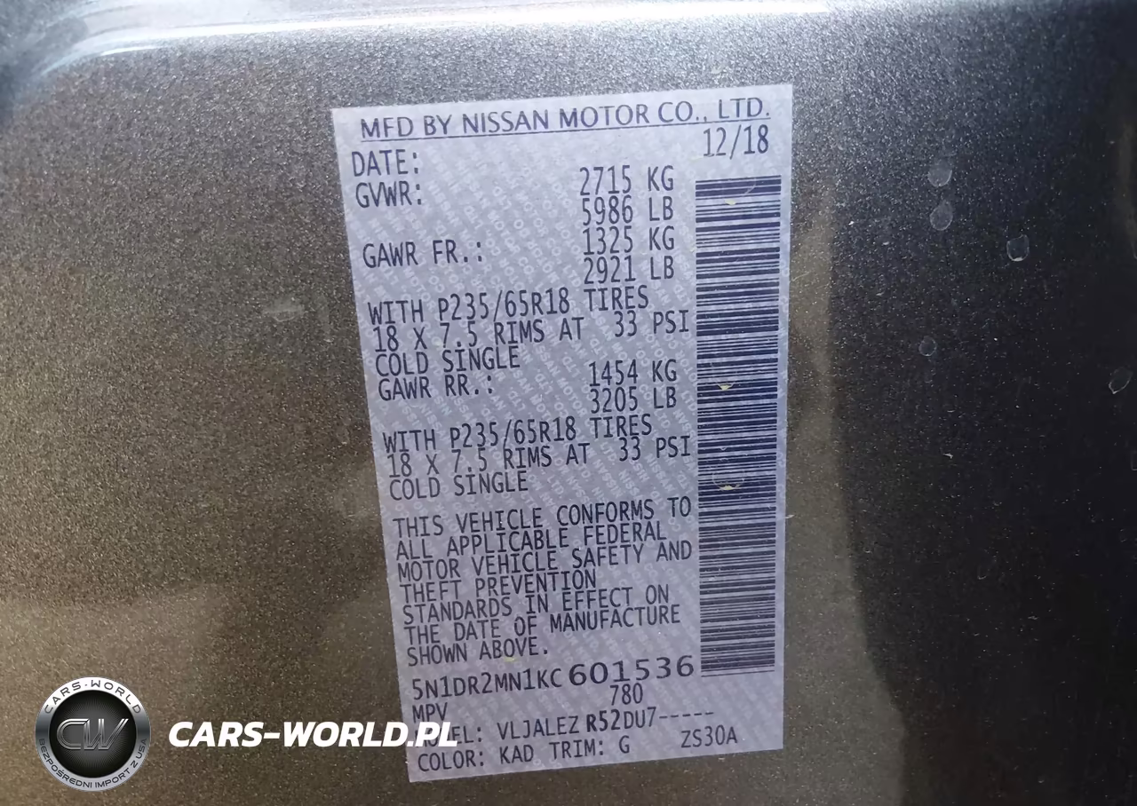 2019 Nissan Pathfinder Sv VIN:5N1DR2MN1KC601536 - 9
