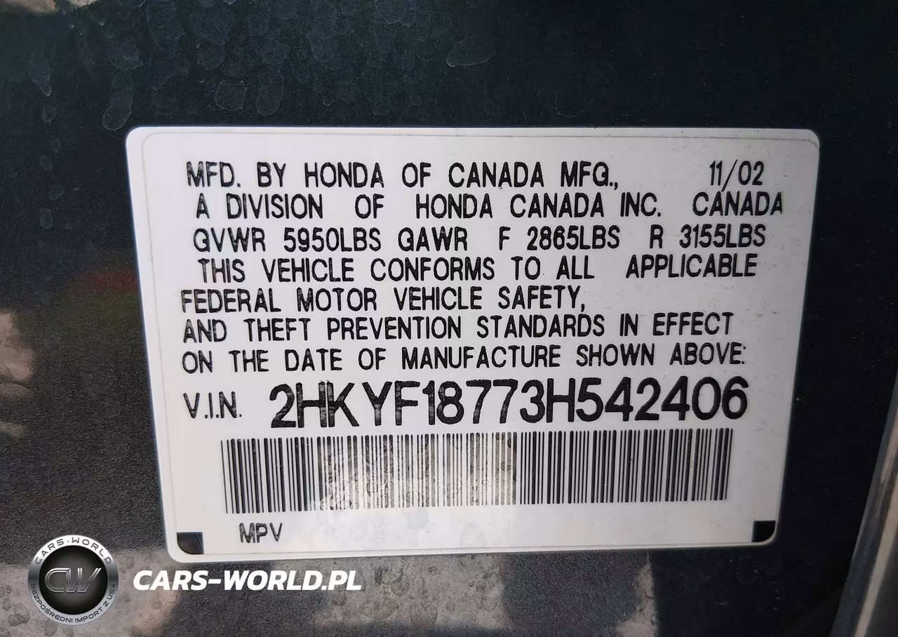 2003 Honda Pilot Ex-L VIN:2HKYF18773H542406 - 9