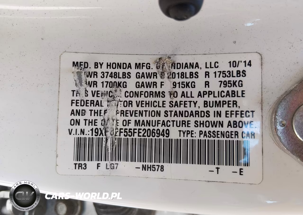 2015 Honda Civic Lx VIN:19XFB2F55FE206949 - 16