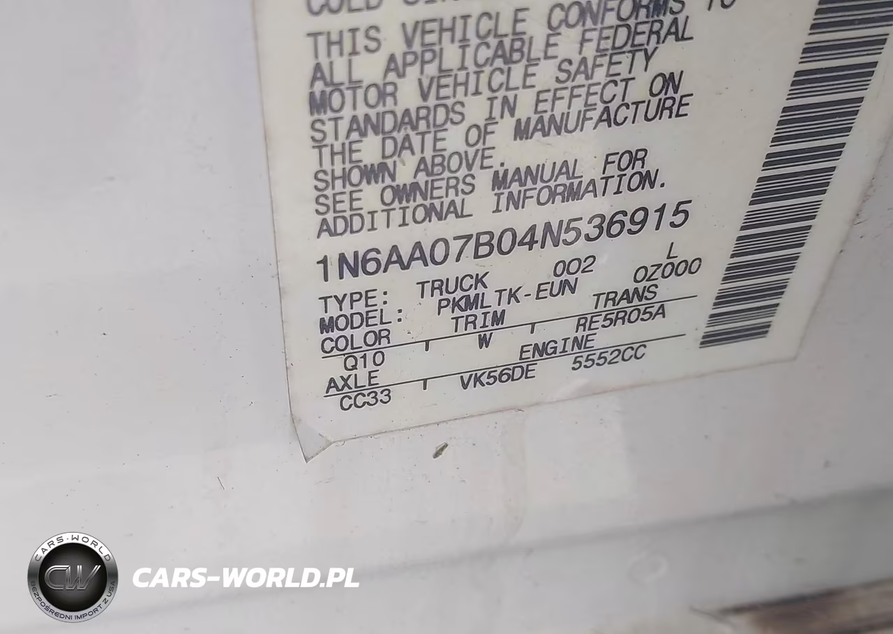 2004 Nissan Titan Se VIN:1N6AA07B04N536915 - 9