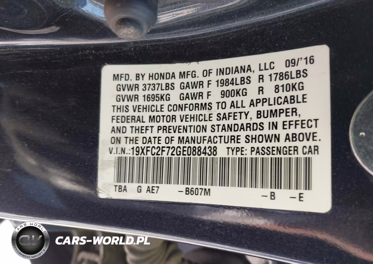 2016 Honda Civic Ex VIN:19XFC2F72GE088438 - 9