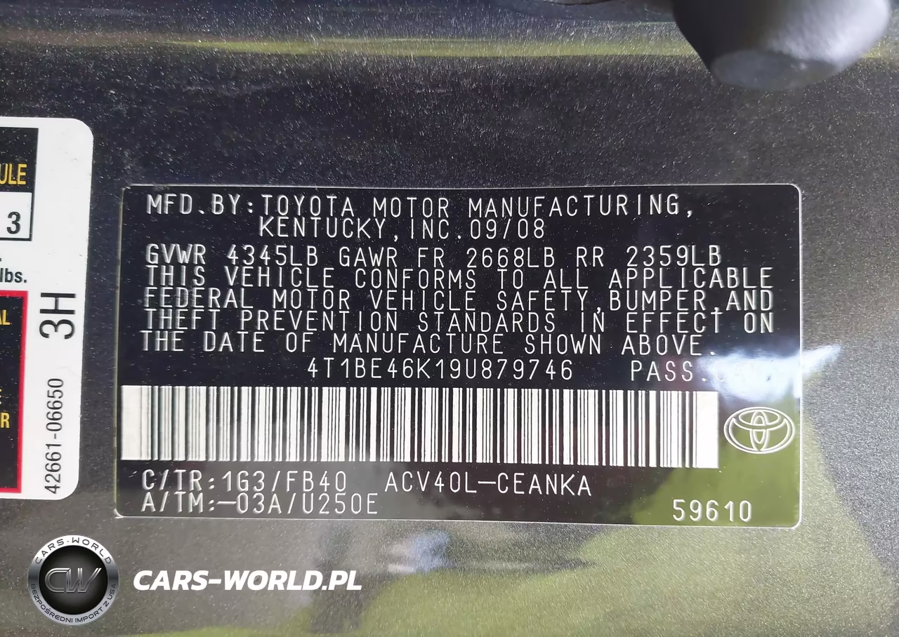 2009 Toyota Camry Le VIN:4T1BE46K19U879746 - 9