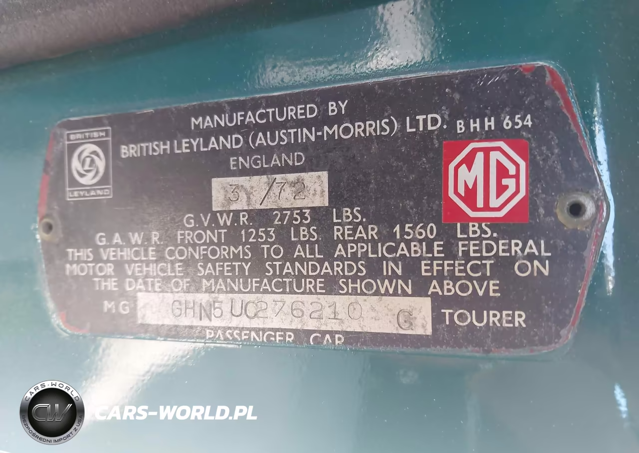 1972 Mg Mgb VIN:GHN5UC276210G - 17