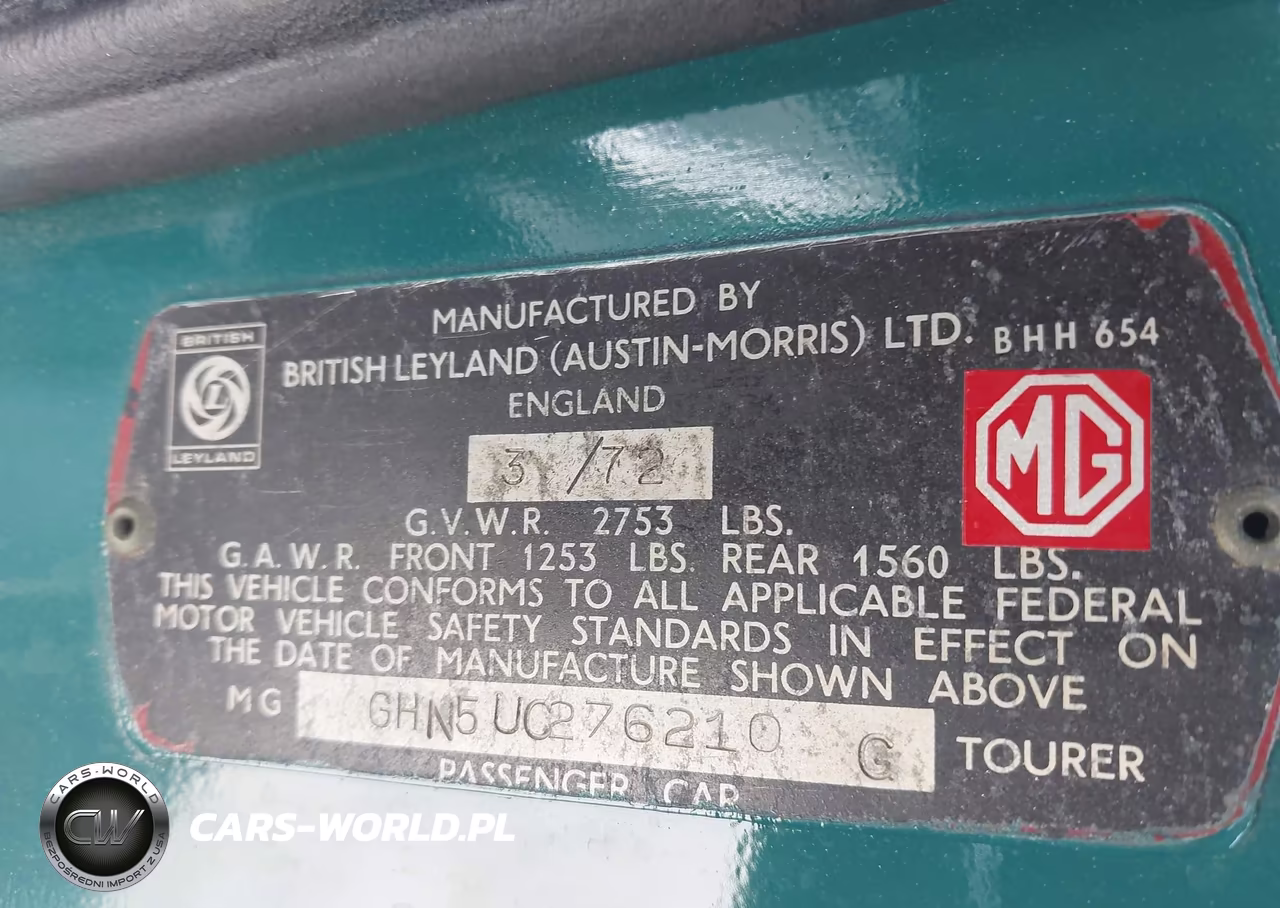 1972 Mg Mgb VIN:GHN5UC276210G - 9
