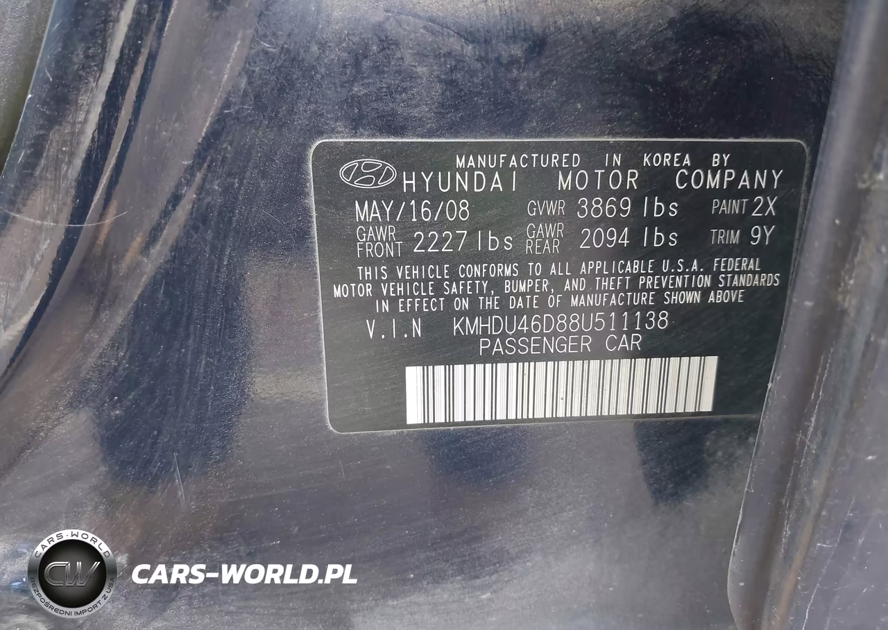2008 Hyundai Elantra Gls-Se VIN:KMHDU46D88U511138 - 9