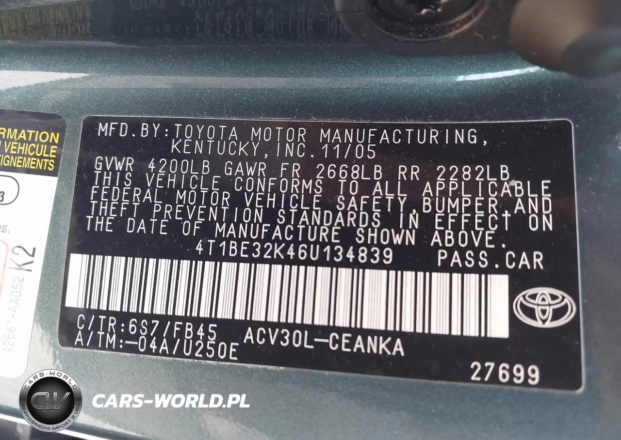 2006 Toyota Camry Le VIN:4T1BE32K46U134839 - 9