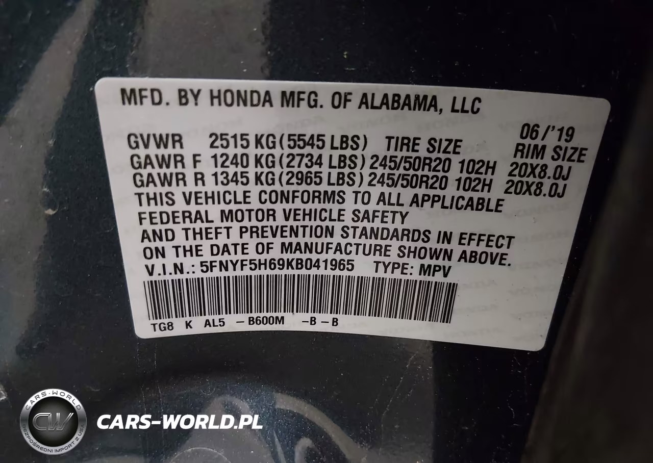 2019 Honda Pilot Touring VIN:5FNYF5H69KB041965 - 9