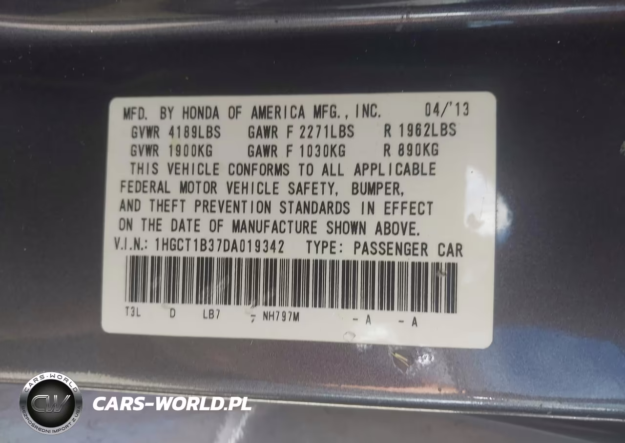 2013 Honda Accord Lx-S VIN:1HGCT1B37DA019342 - 9