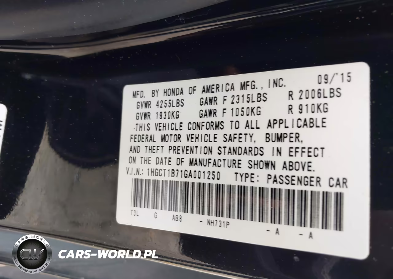 2016 Honda Accord Ex VIN:1HGCT1B71GA001250 - 9