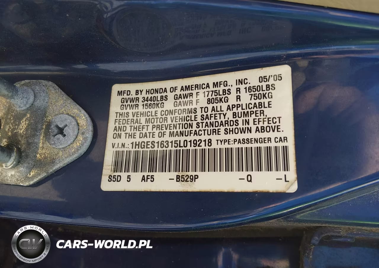 2005 Honda Civic Vp VIN:1HGES16315L019218 - 9
