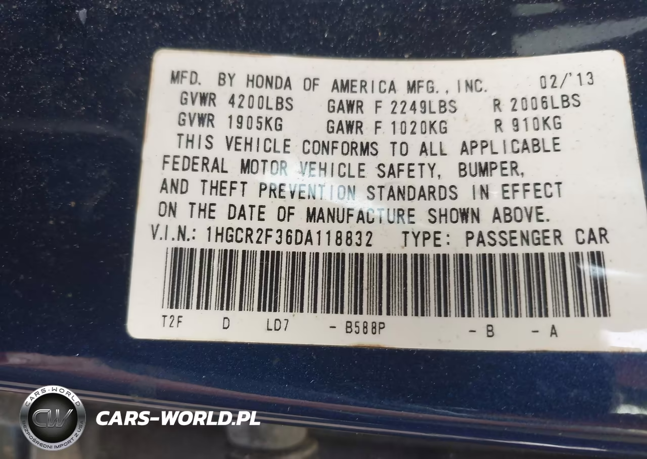 2013 Honda Accord Lx VIN:1HGCR2F36DA118832 - 9