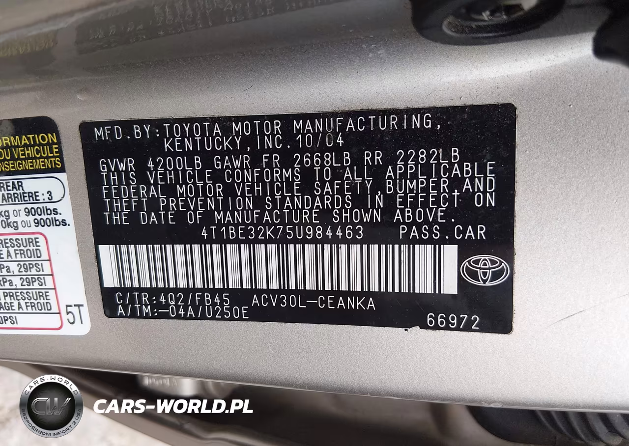 2005 Toyota Camry Std VIN:4T1BE32K75U984463 - 9