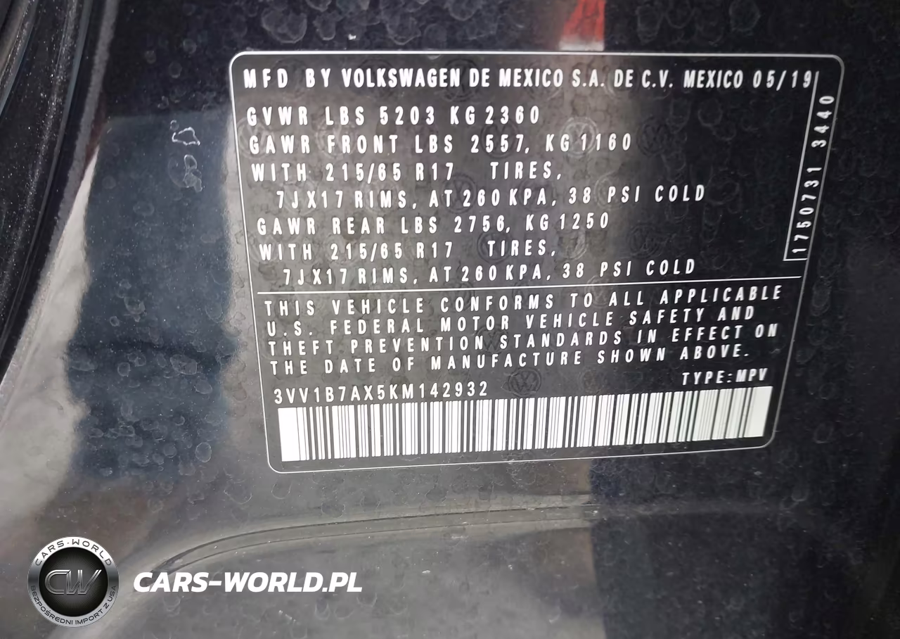 2019 Volkswagen Tiguan 2.0T S VIN:3VV1B7AX5KM142932 - 9